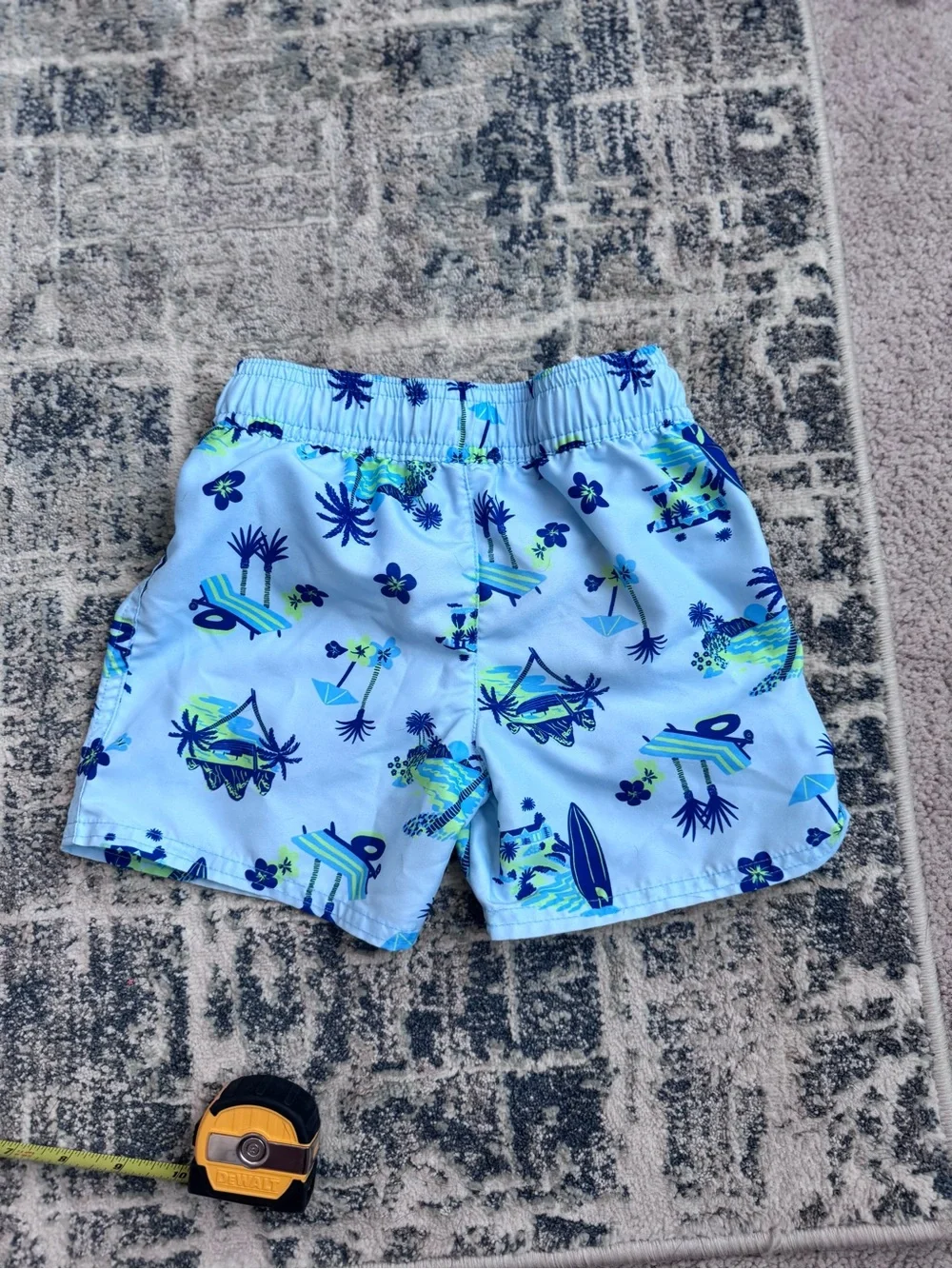 Cat & Jack Light Blue Tropical Swim Trunks with Navy & Lime Accents